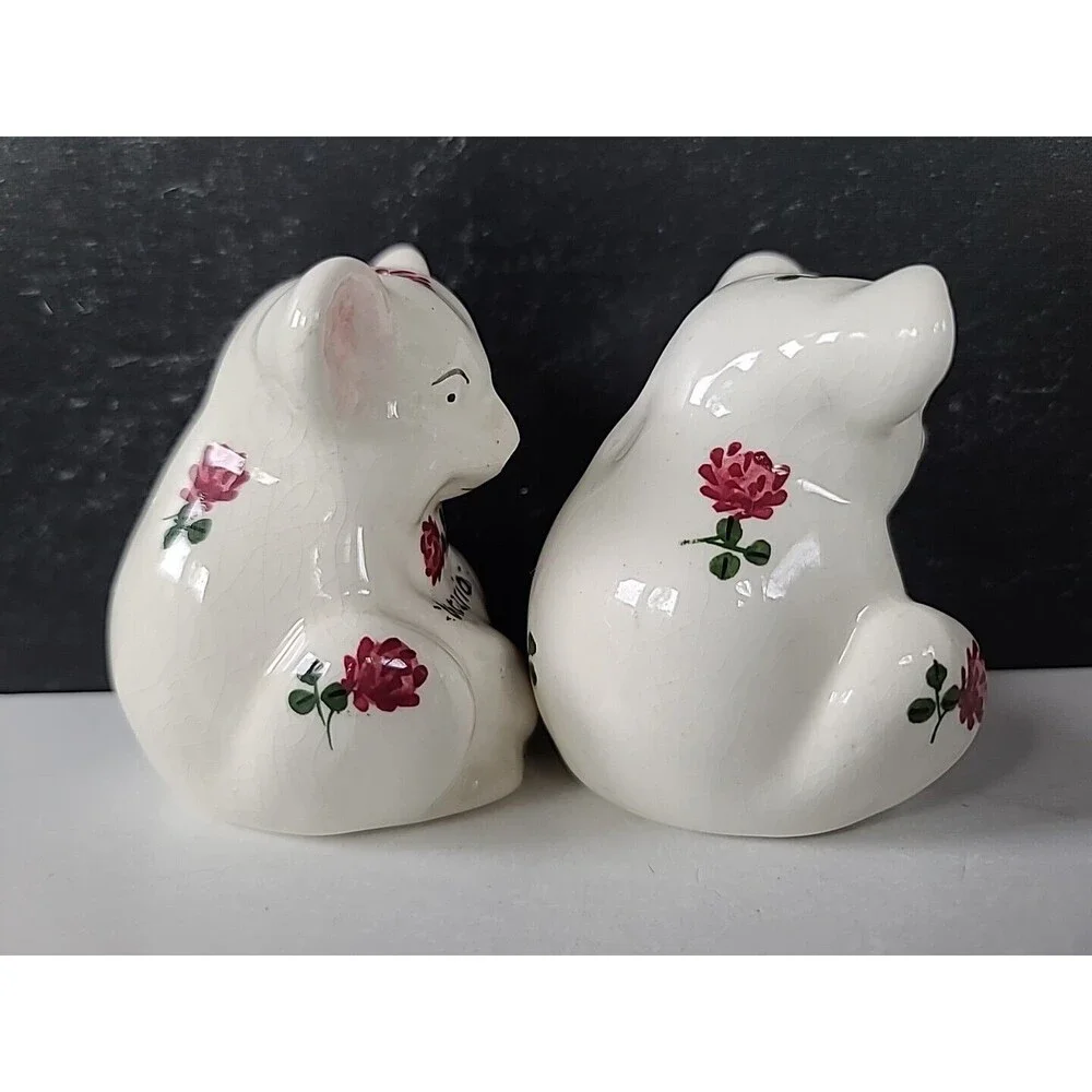 Plichta London England Floral Bear Ceramic Salt And Pepper Shakers Vintage, READ